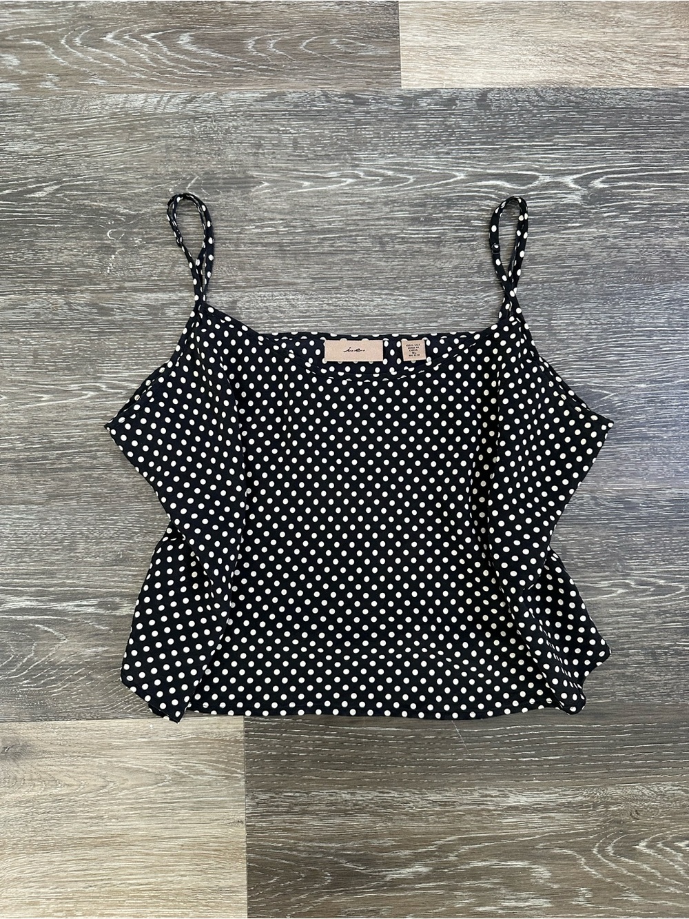 100% Silk Polka Dot Camisole Tank Top Black White Vintage Y2K XL